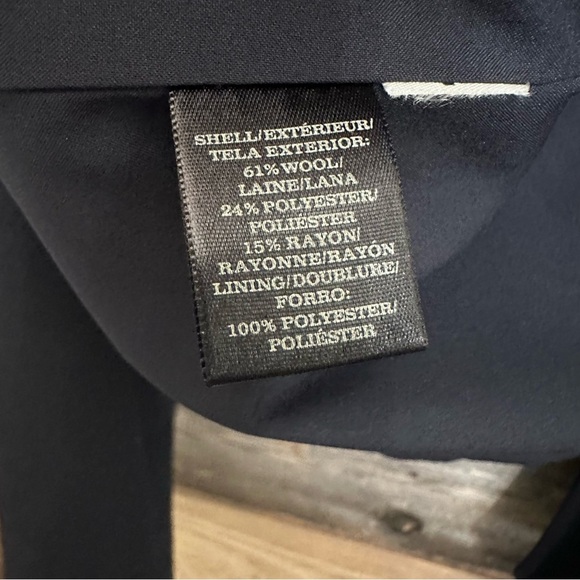 Ann Taylor Black Navy Diagonal Zip Lined Wool Blend Jacket Coat Women’s Size 4 - Picture 7 of 8